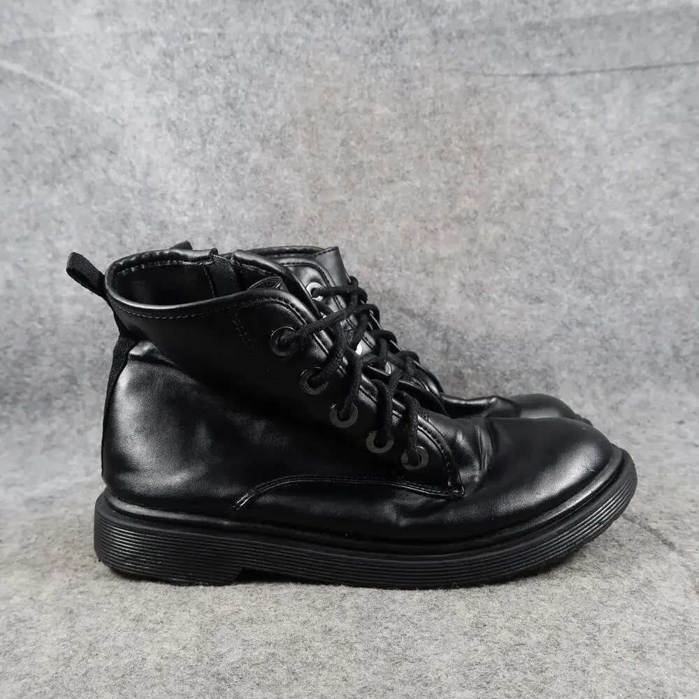 Steve Madden Shoes Kids 4 Boots Combat Black Lace Up Side Zip Round Toe Shortie